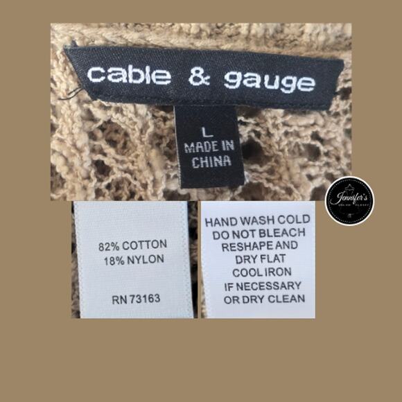 Cable & Gauge Tan Open Crochet Weave 3/4 Sleeve Open Front Cardigan Size L - Picture 7 of 9